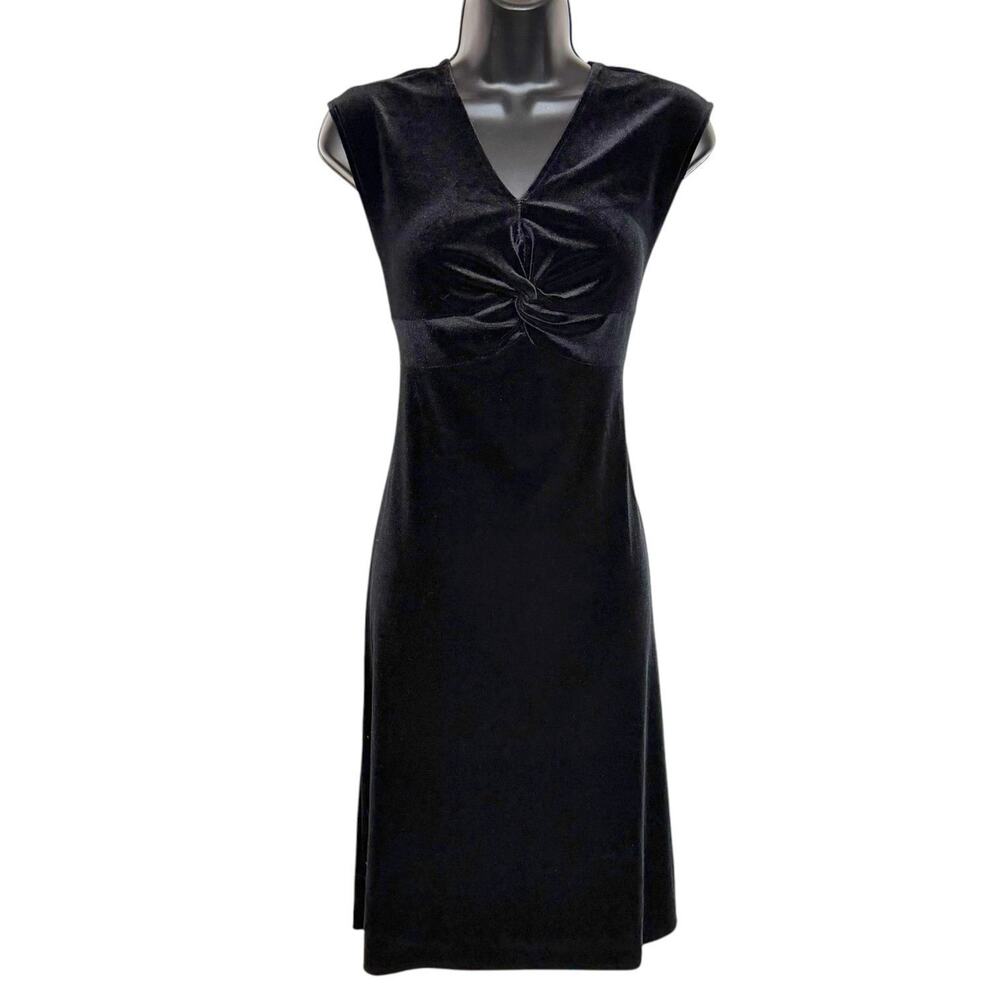 VTG 90s Maggy L Black Velvet Twist Front Dress Grunge Goth Whimsigoth Women 4